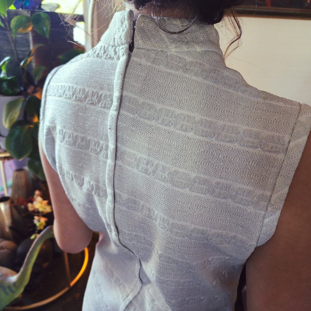 Vintage Metallic Silver Polyester Sleeveless Maxi… - image 6